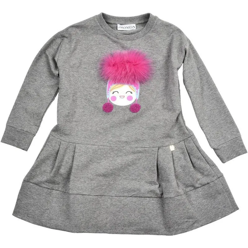 Girls Grey Pom Pom Dress