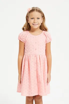 Girls Pink Pink Schiffli Dress