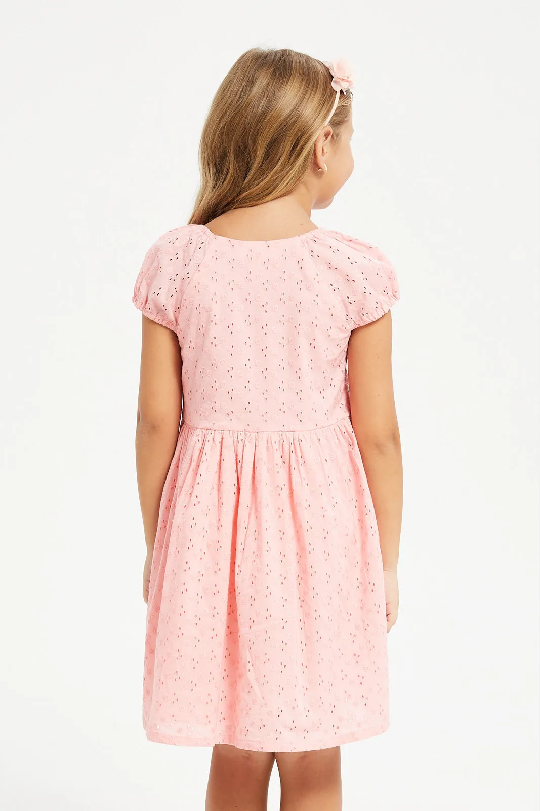 Girls Pink Pink Schiffli Dress