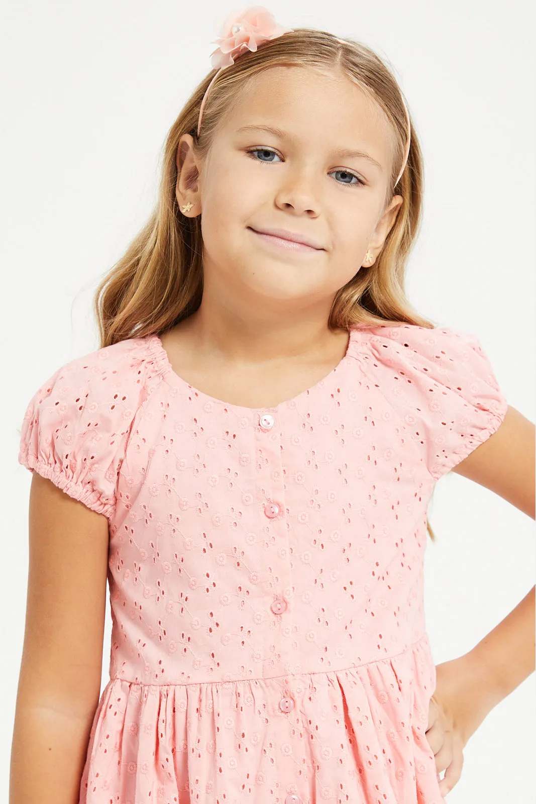 Girls Pink Pink Schiffli Dress