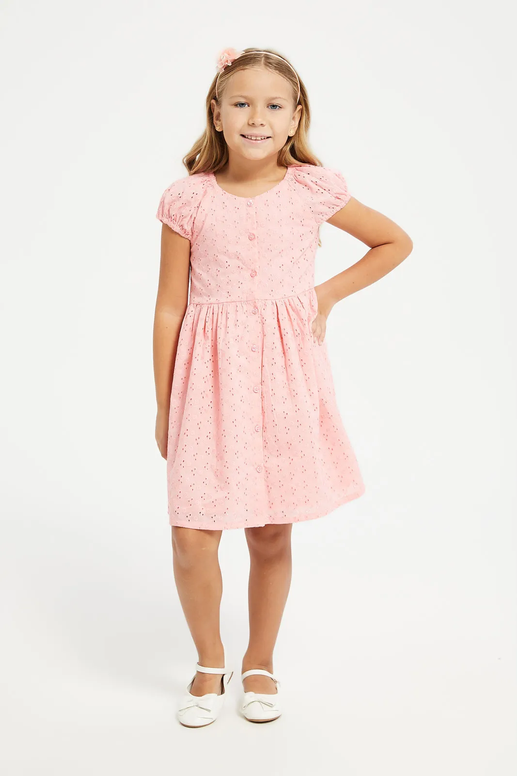 Girls Pink Pink Schiffli Dress