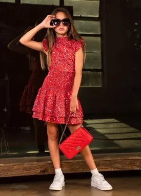 Girls: Red Selena Tween Party Dress