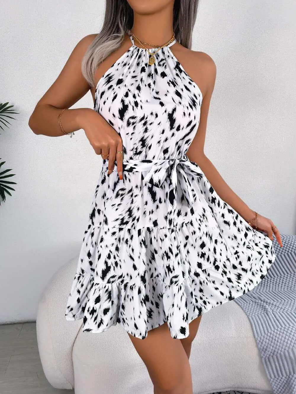 Glow Chic's Casual Leopard Print Ruffled Swing Dress