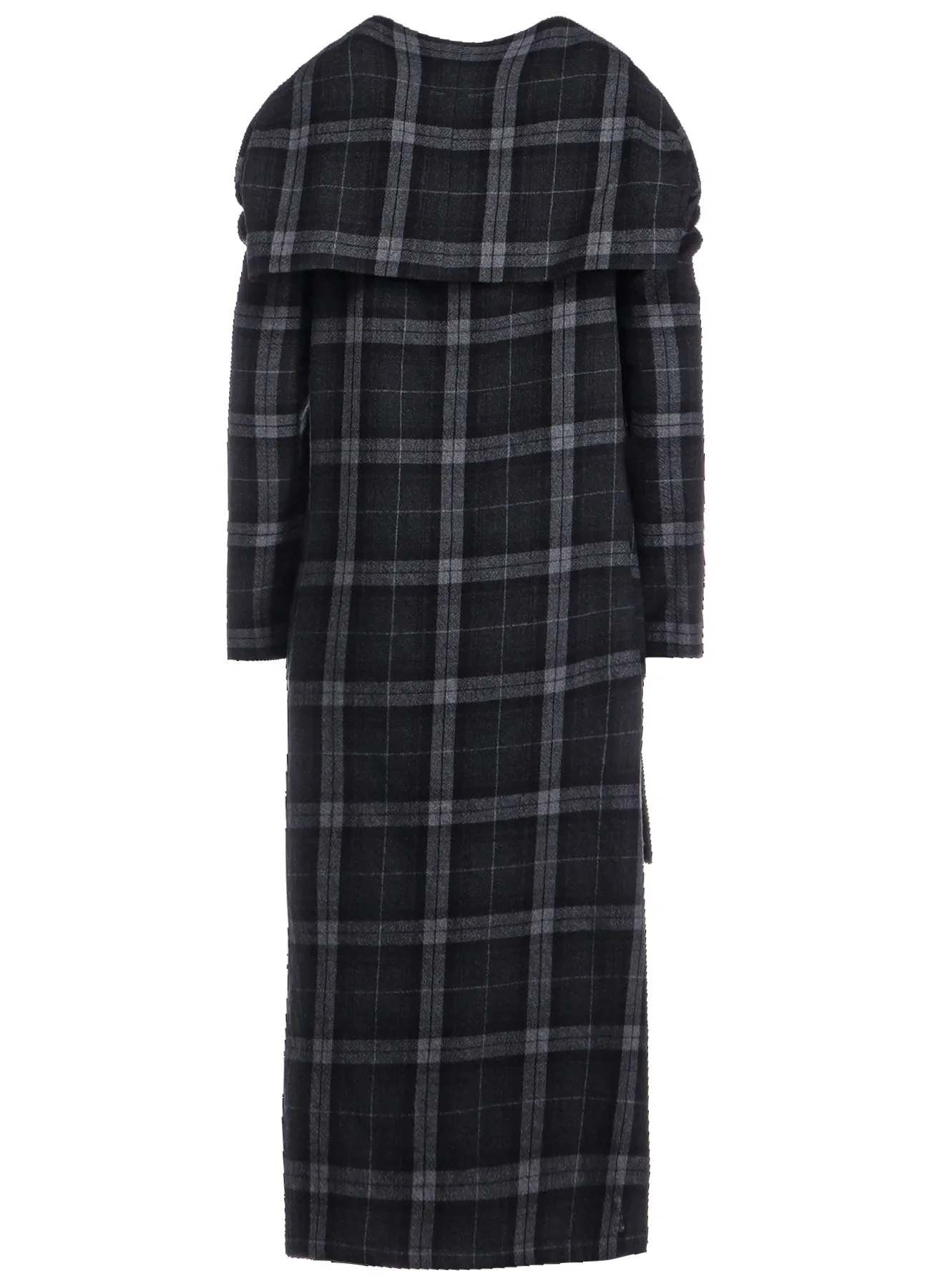 GRAY PLAID TUCKED SLV DRESS