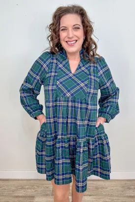 Green & Navy Plaid Dress