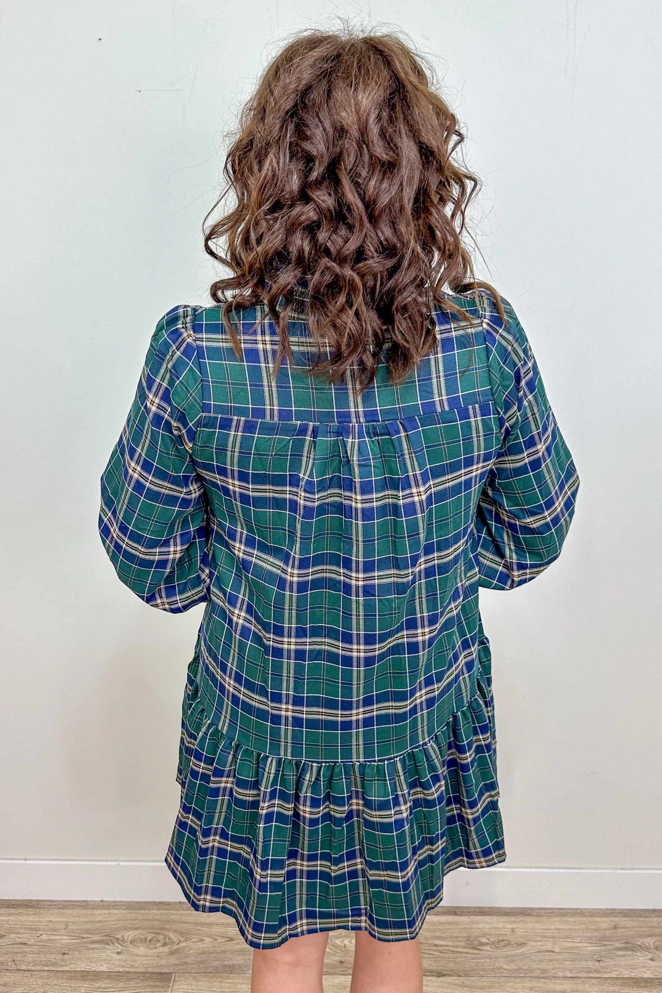 Green & Navy Plaid Dress