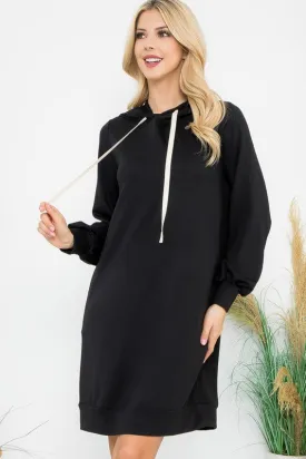 Happiness Begins Here - French Terry Long Sleeve Puff Hoodie Dress