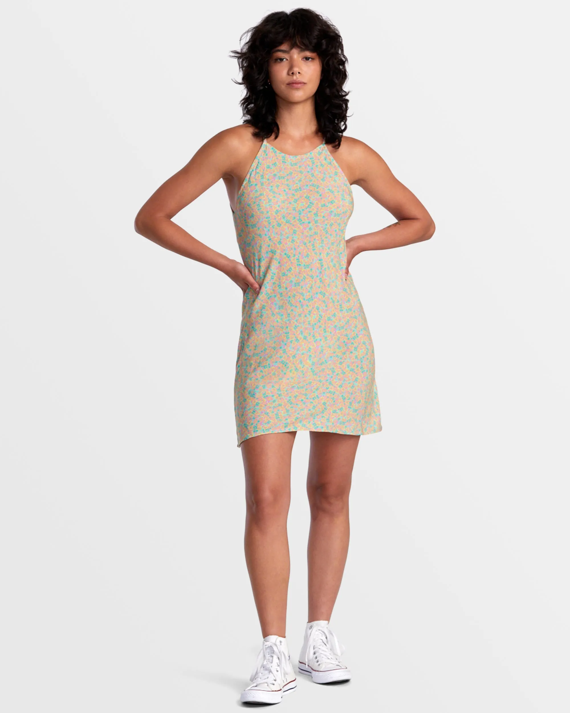 Harlow High Neck Mini Dress - Neon Green