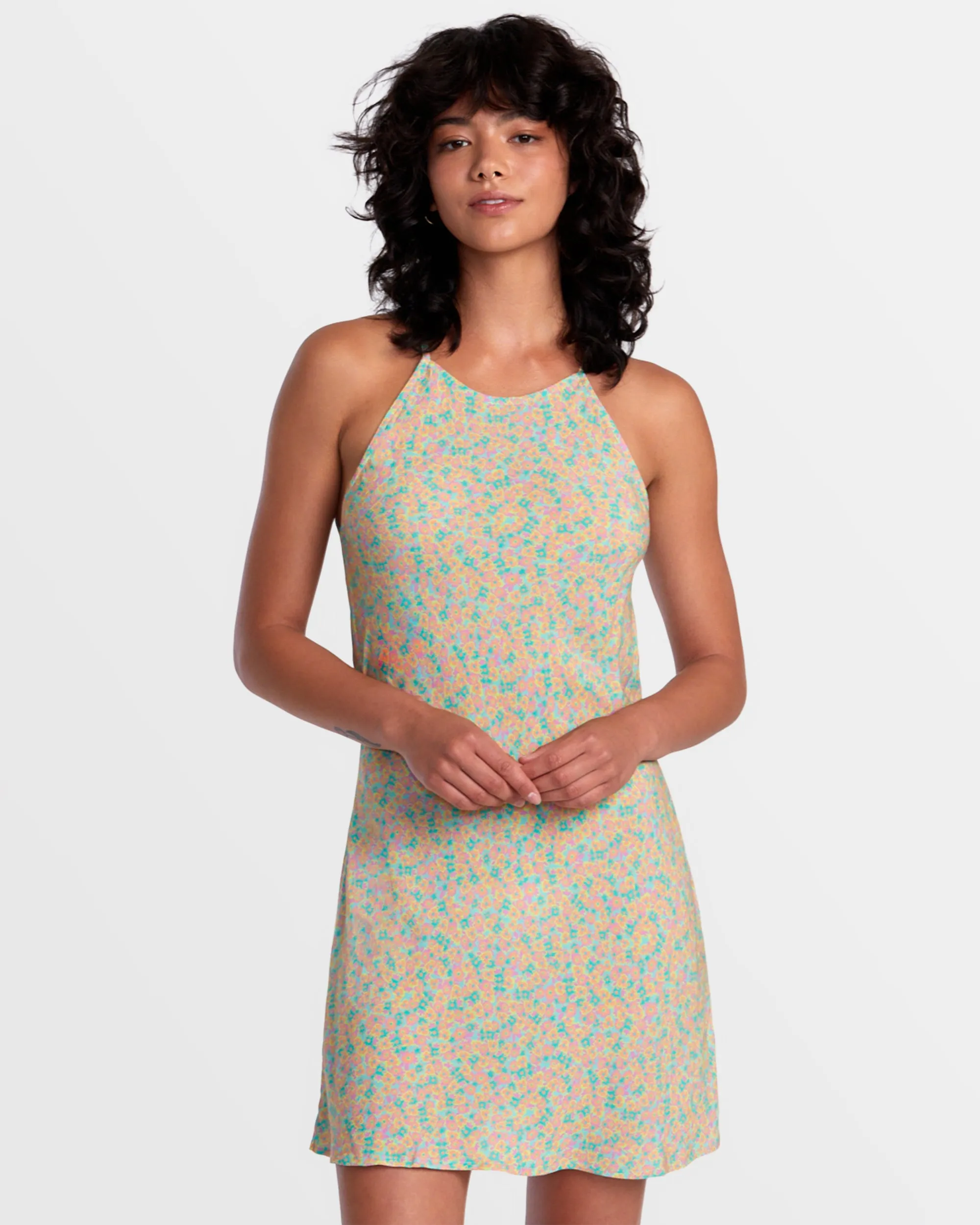 Harlow High Neck Mini Dress - Neon Green