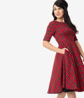 Hell Bunny 1950s Style Red & Black Plaid Irvine Swing Dress