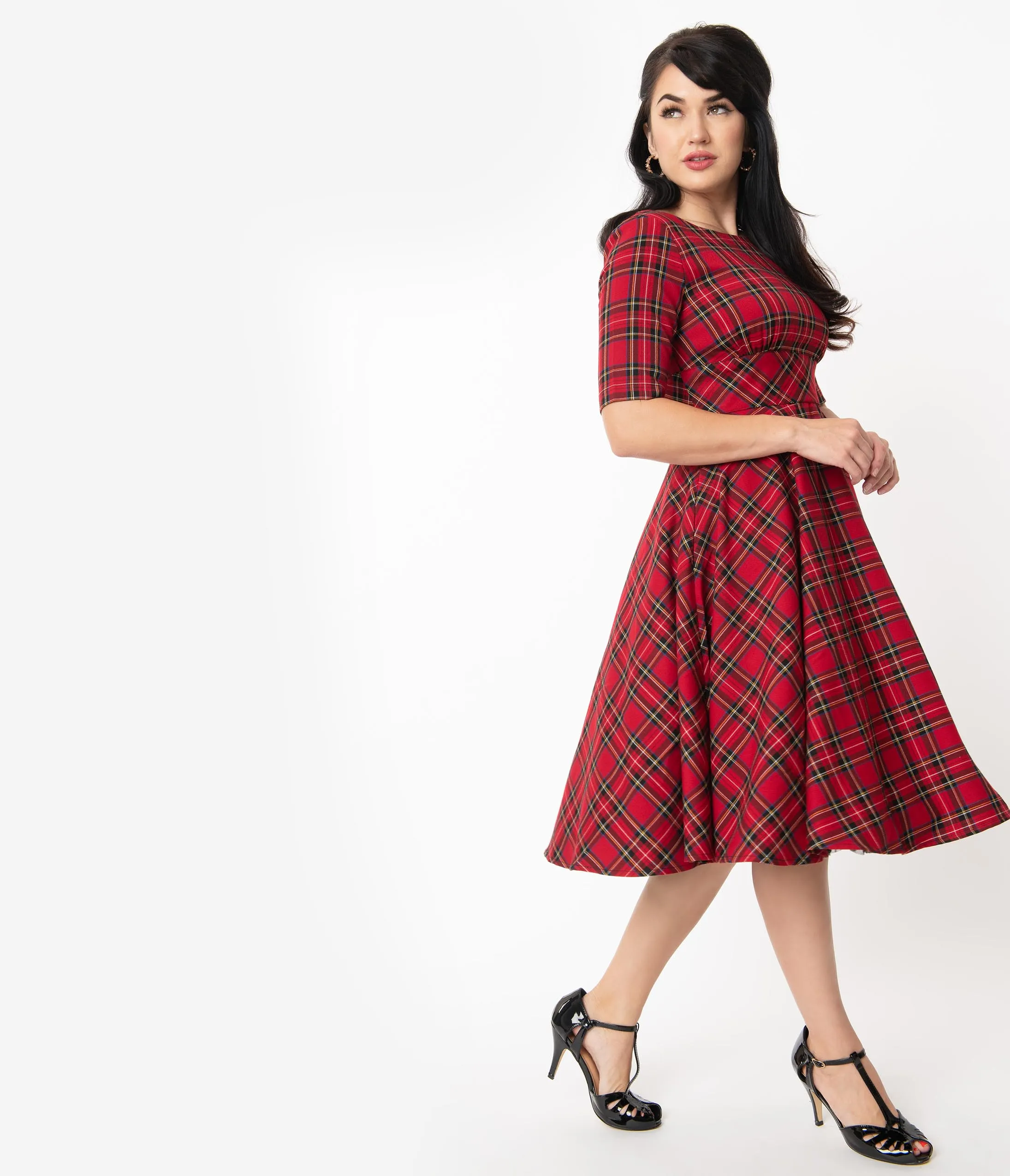 Hell Bunny 1950s Style Red & Black Plaid Irvine Swing Dress