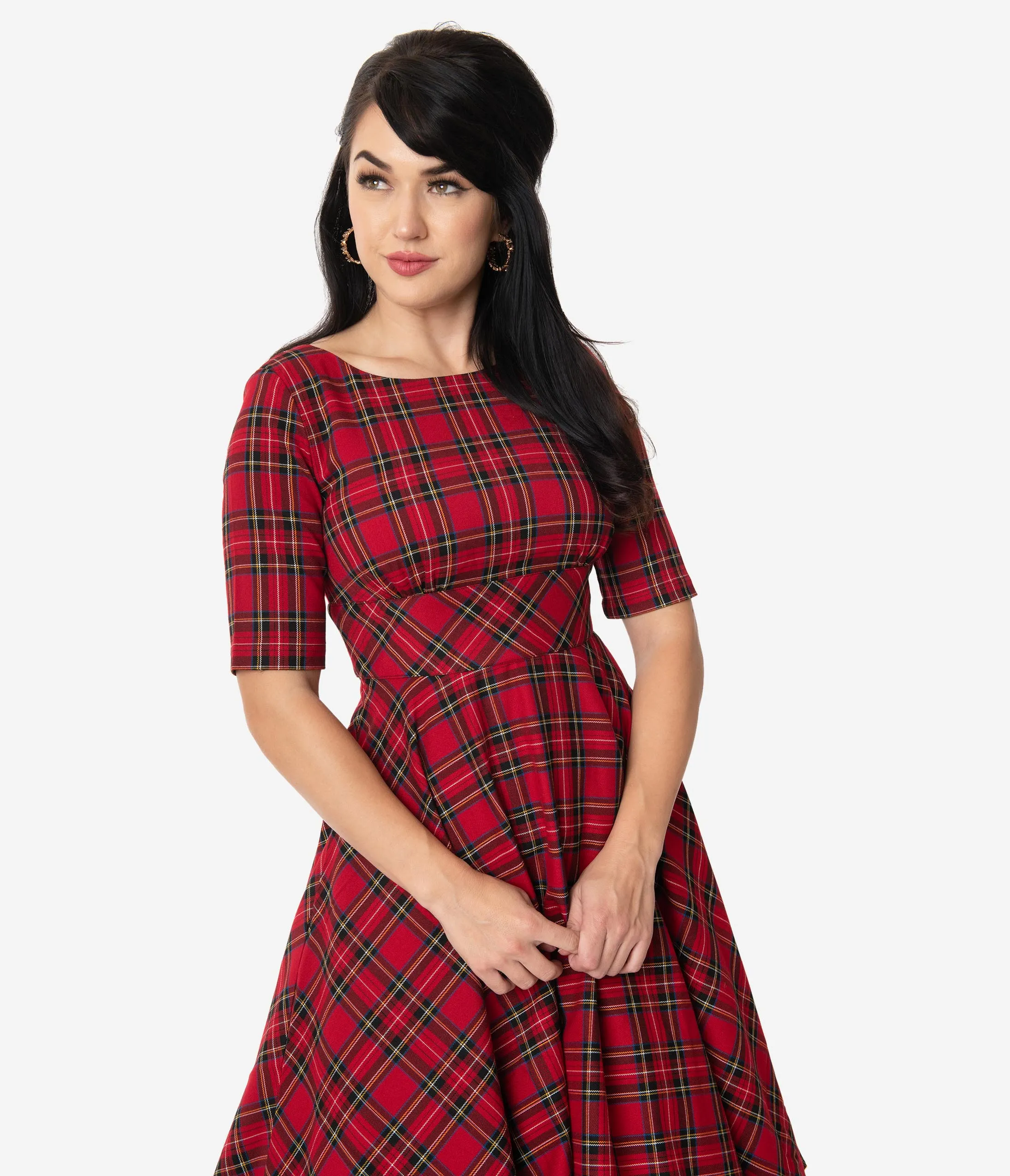 Hell Bunny 1950s Style Red & Black Plaid Irvine Swing Dress