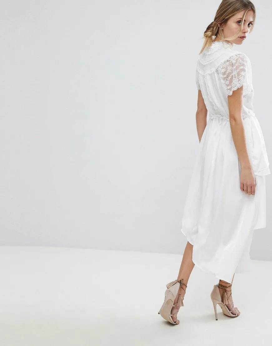 High Neck Lace Midi Dress