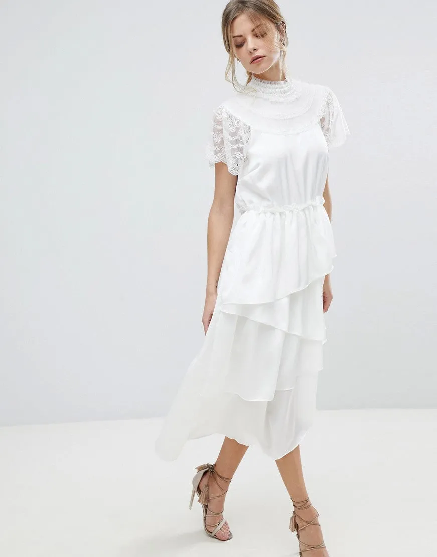 High Neck Lace Midi Dress