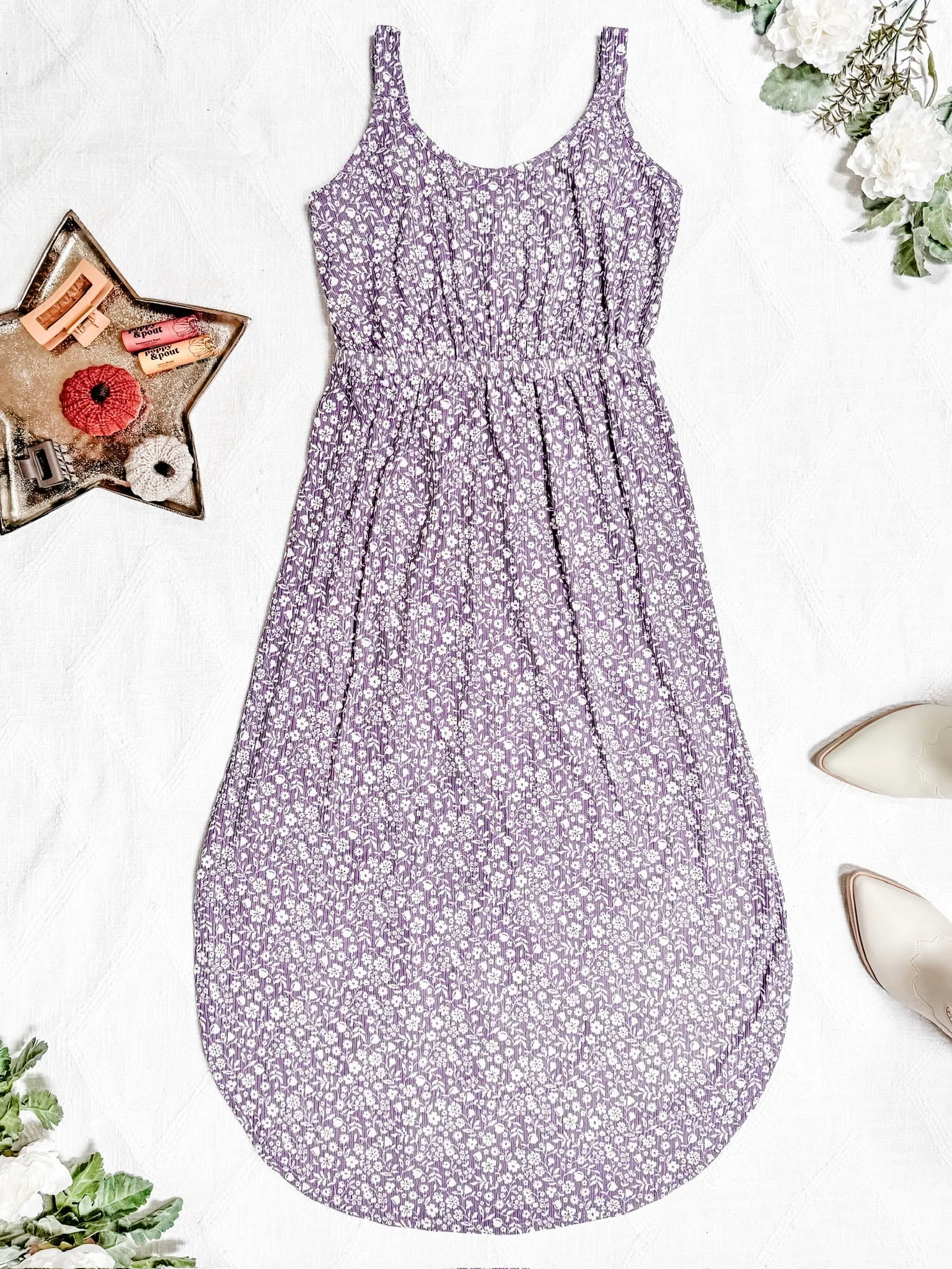 IN STOCK Reagan Ribbed Midi Dress - Lavender Floral