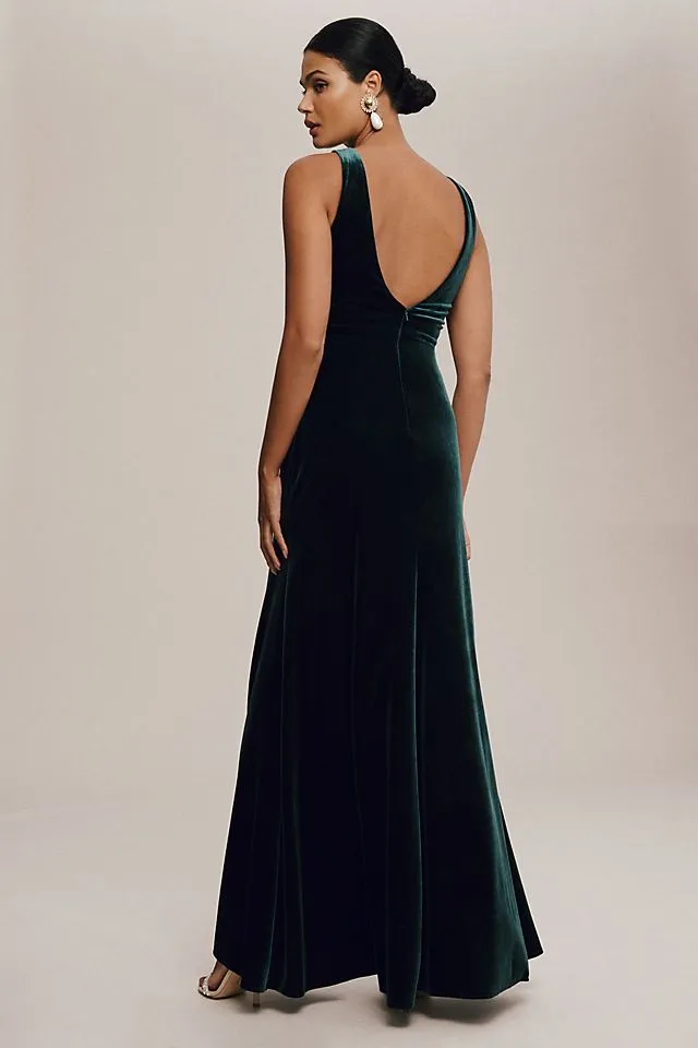 Jenny Yoo Logan deep V velvet dress, dark emerald