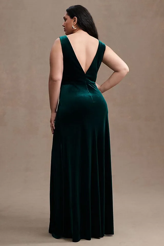 Jenny Yoo Logan deep V velvet dress, dark emerald