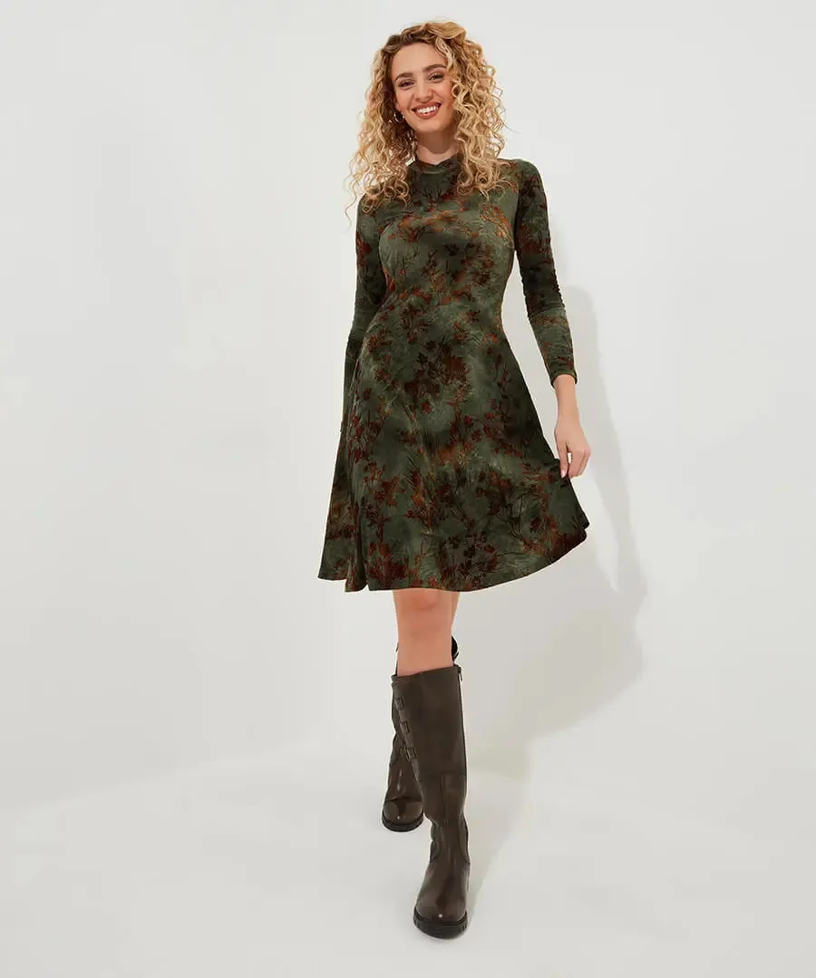 Joe Browns 8 Green Jemima Flocked Jersey Dress