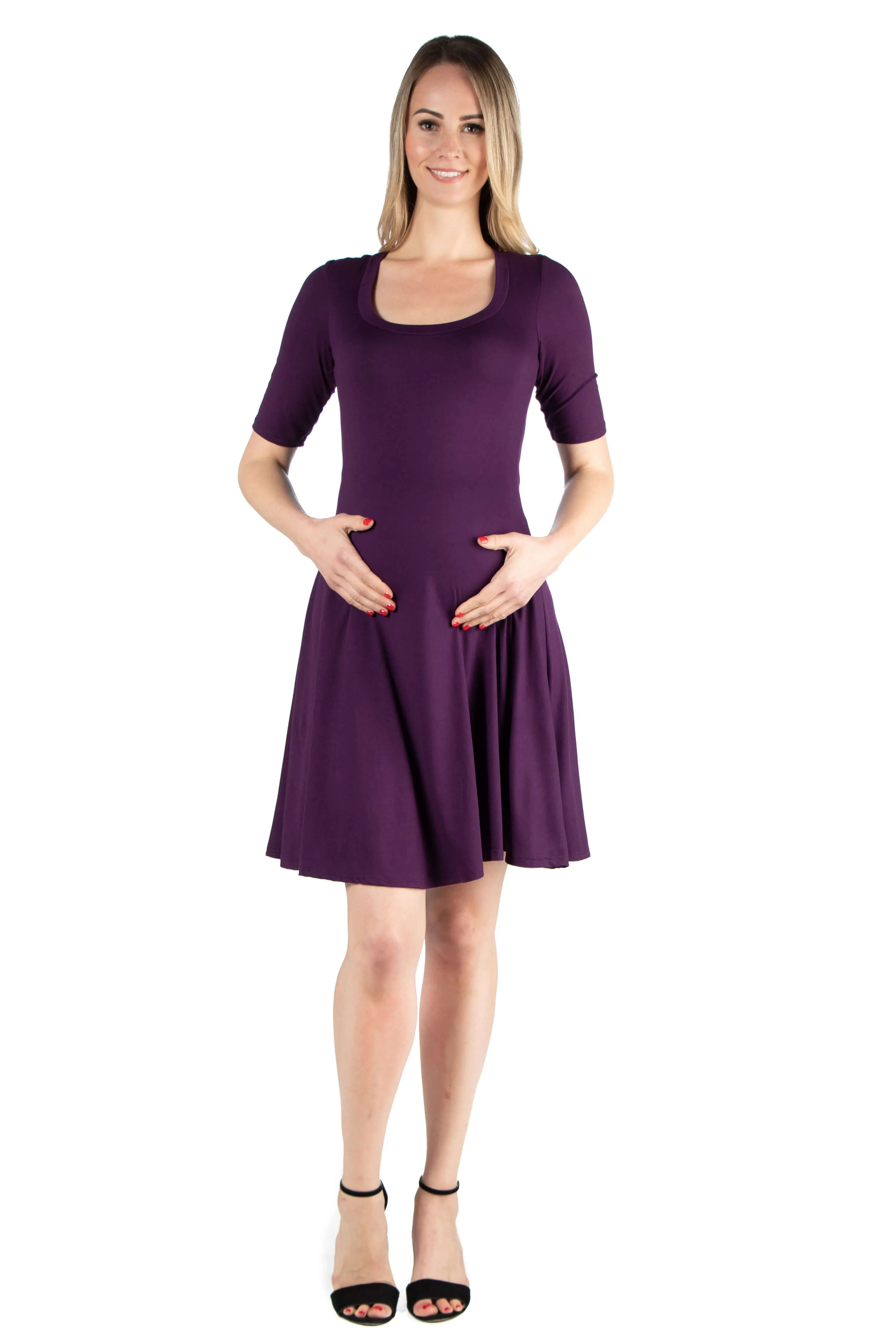 Knee Length A Line Elbow Sleeve Maternity Dress