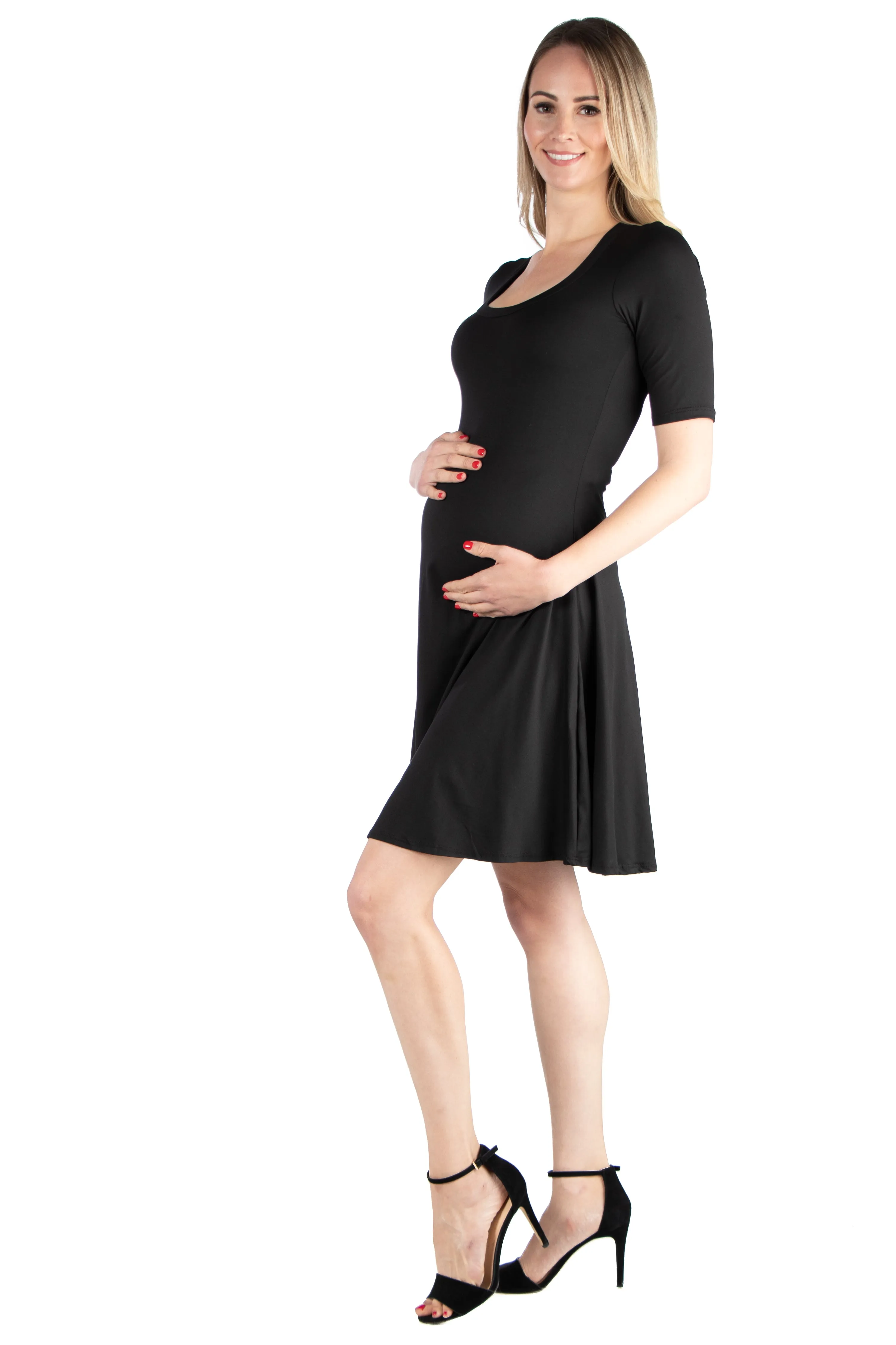 Knee Length A Line Elbow Sleeve Maternity Dress