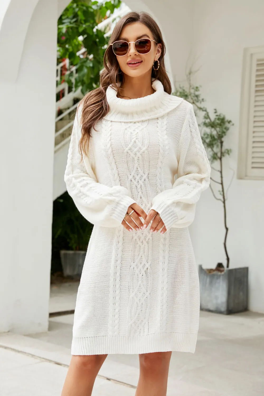 Lantern Sleeve Sweater Dress