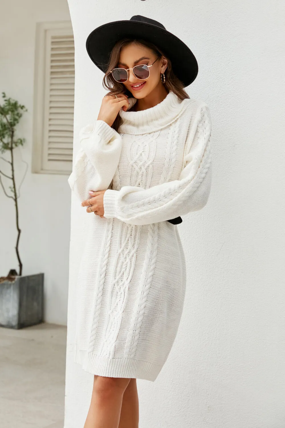 Lantern Sleeve Sweater Dress