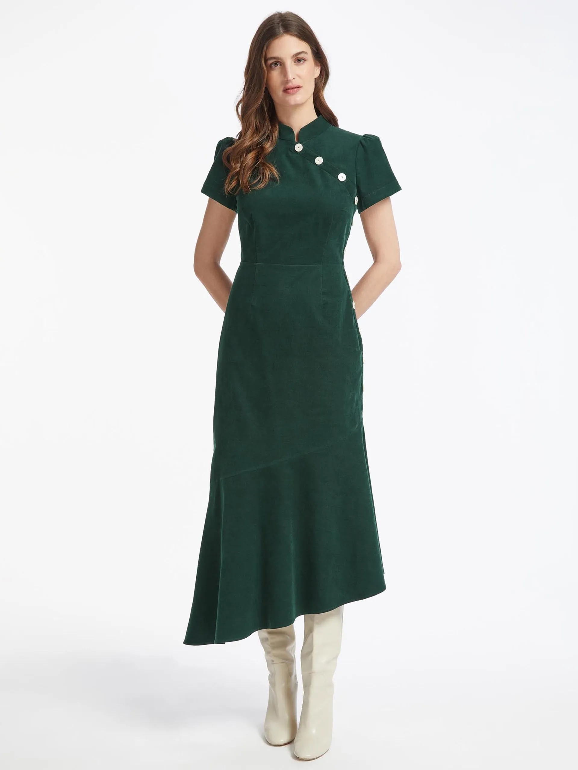 Layla pin corduroy maxi dress in forest green