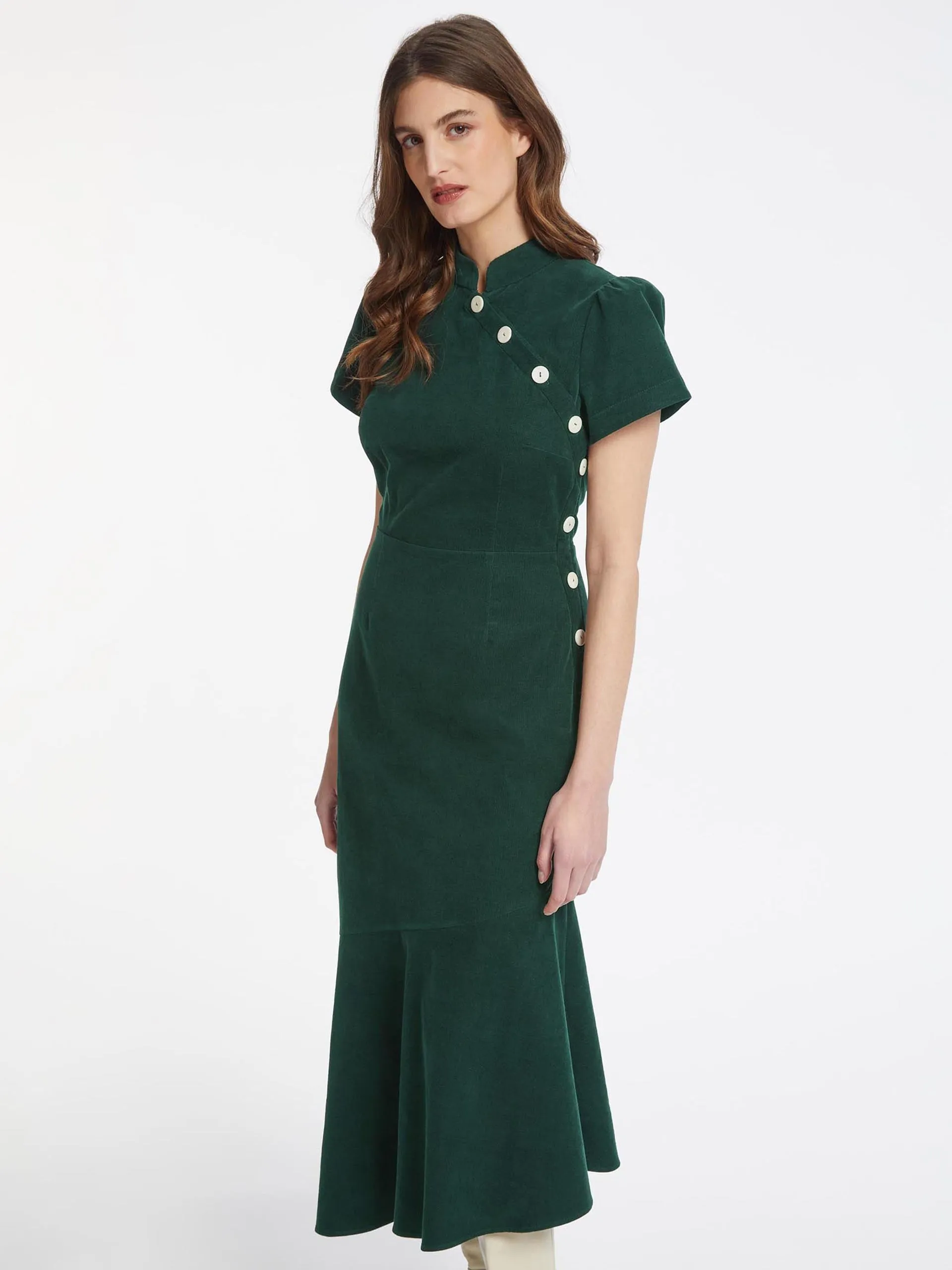 Layla pin corduroy maxi dress in forest green