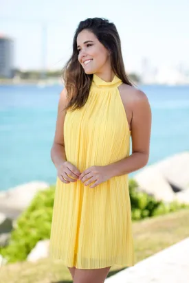 Lemon High Neck Pleated Dress