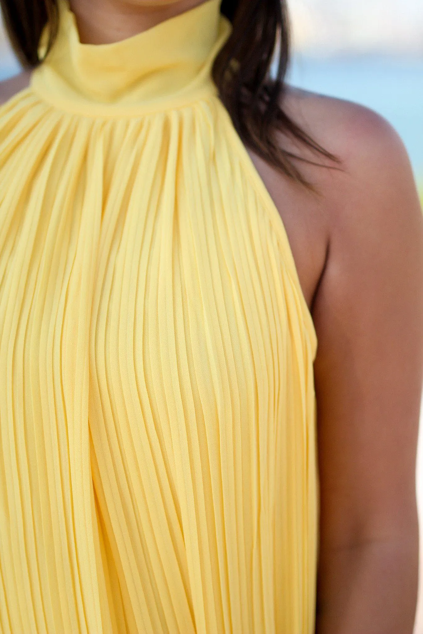 Lemon High Neck Pleated Dress