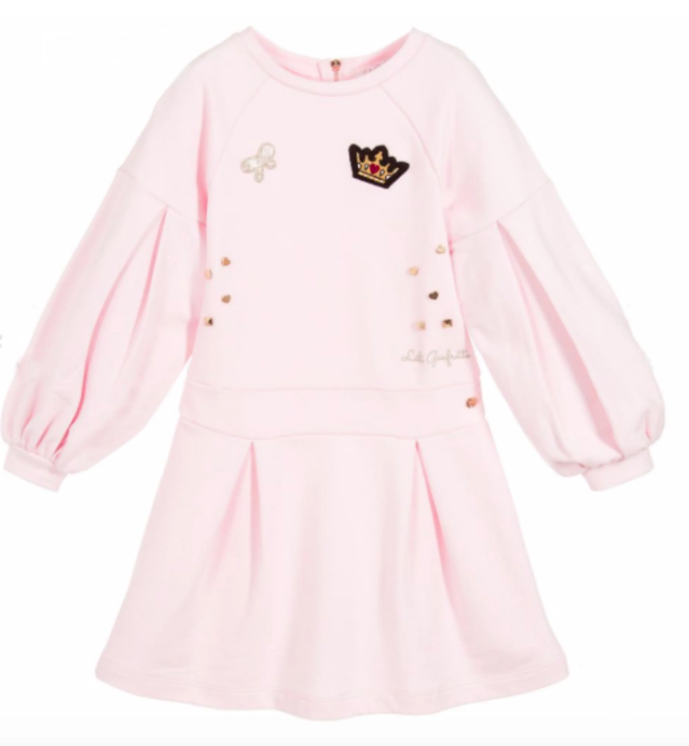 Lili Gaufrette Girls Pink Patch & Stud Dress