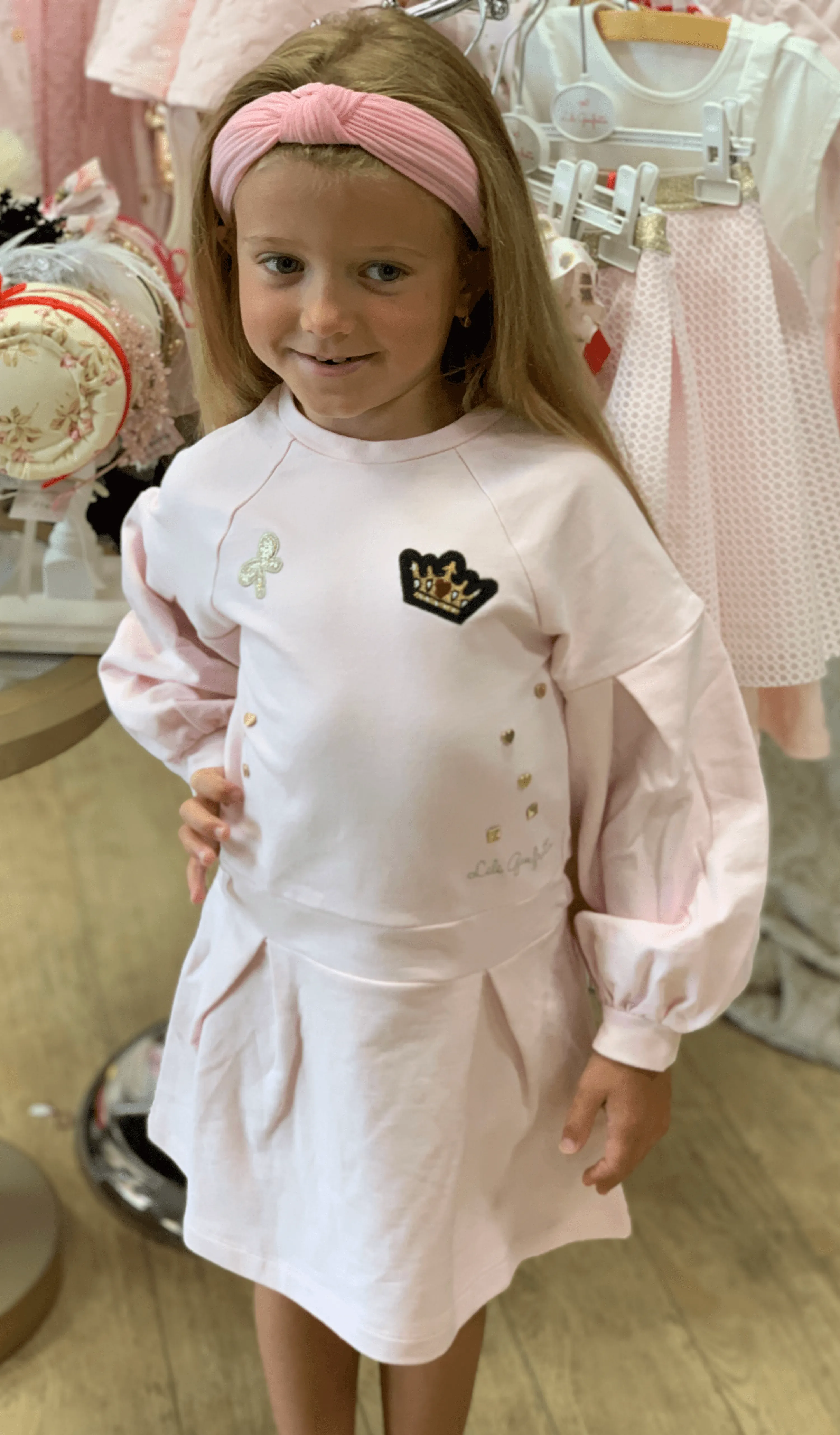 Lili Gaufrette Girls Pink Patch & Stud Dress