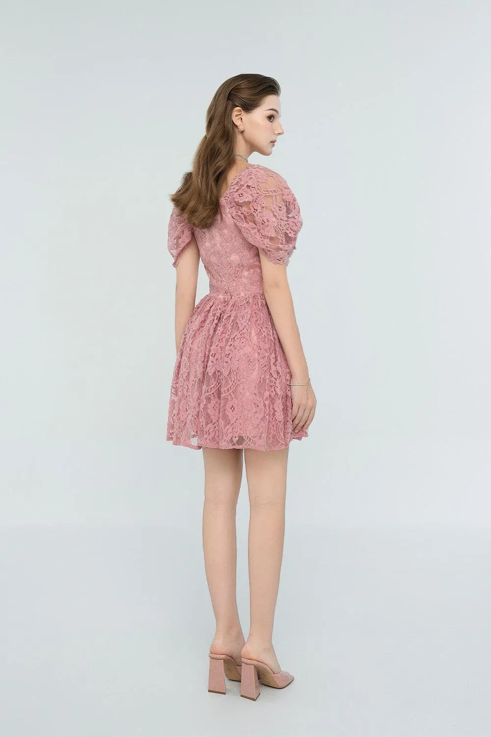 Lillie A-line Gathered Lace Mini Dress