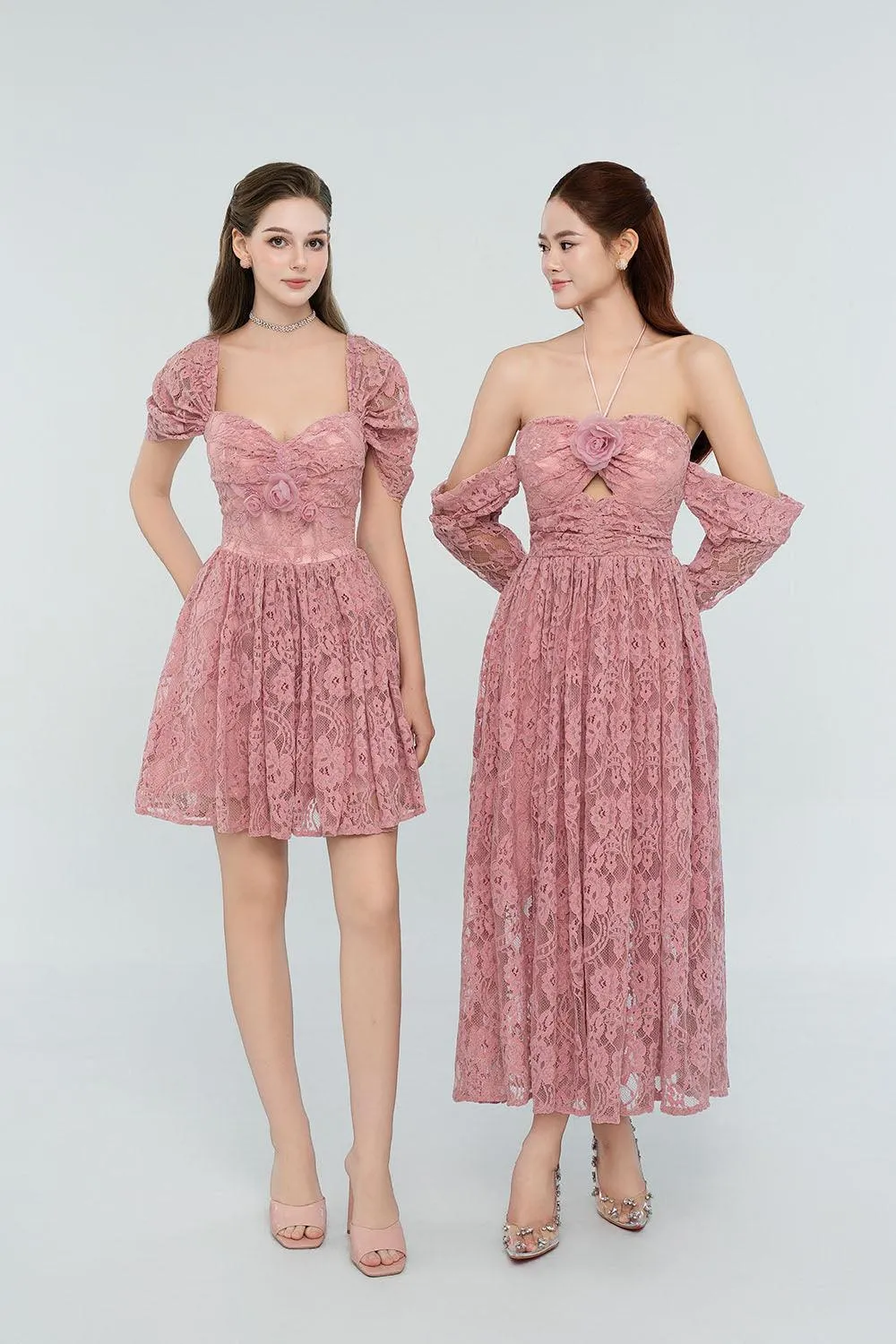 Lillie A-line Gathered Lace Mini Dress