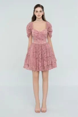 Lillie A-line Gathered Lace Mini Dress