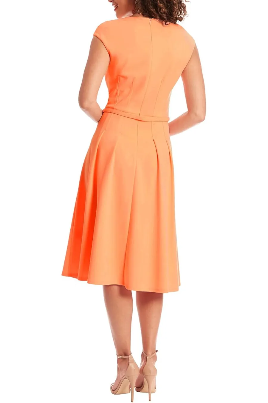 London Times V-Neck Tucked Midi with Belt Dress