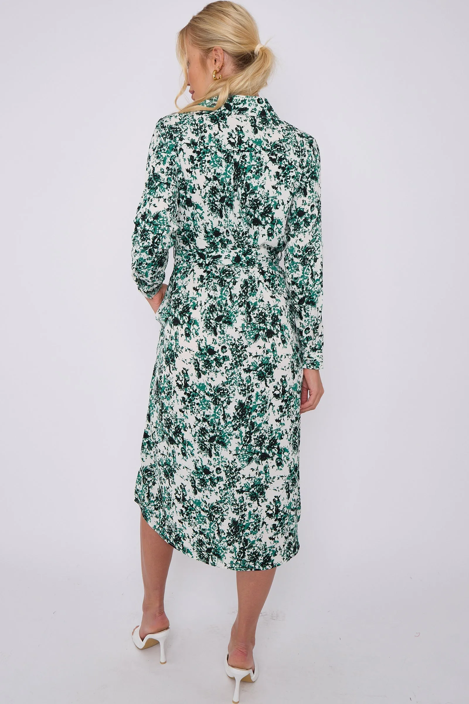 LOVE SUNSHINE Green Tie Dye Print Long Sleeve Midi Shirt Dress