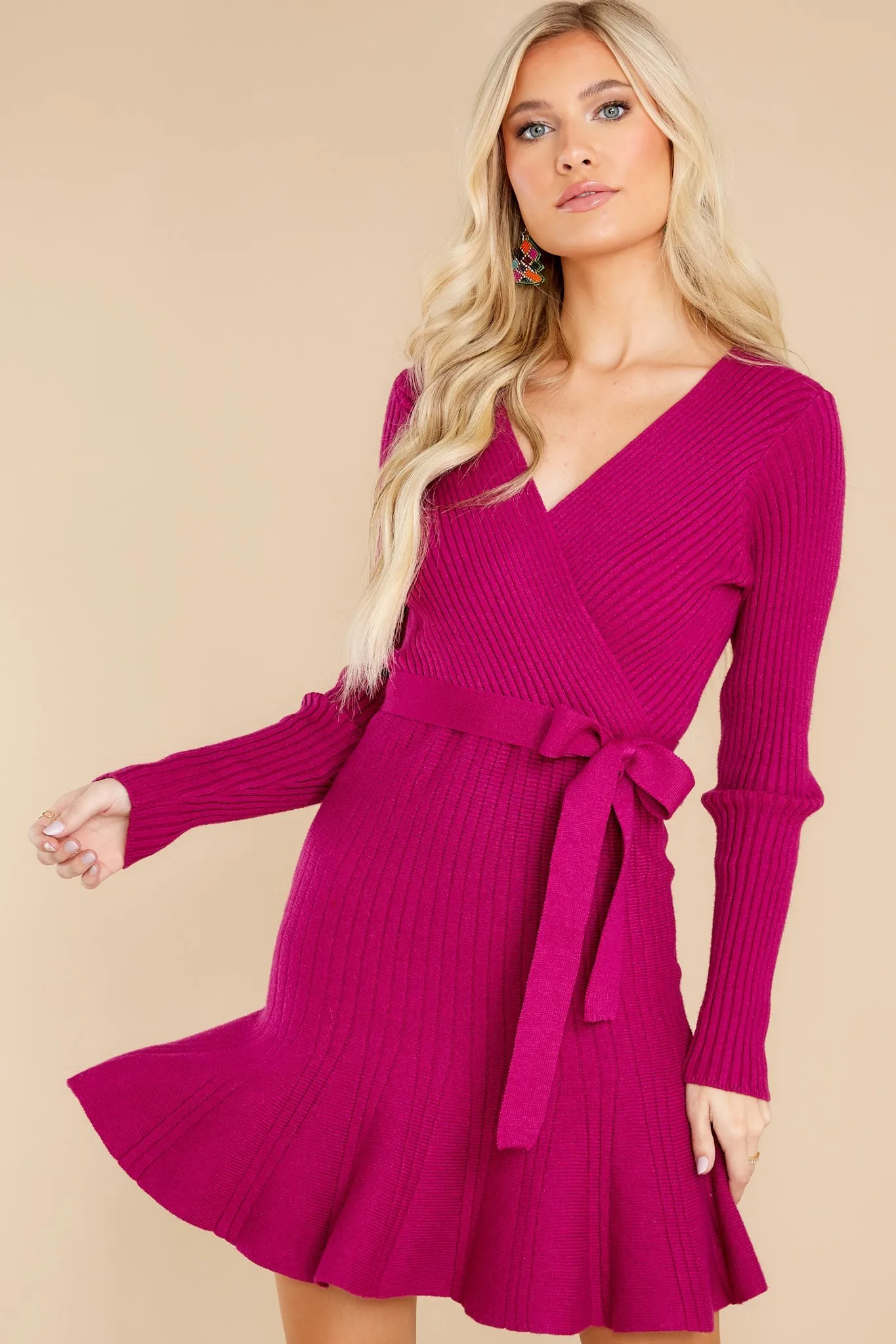 Making Moves Magenta Sweater Dress