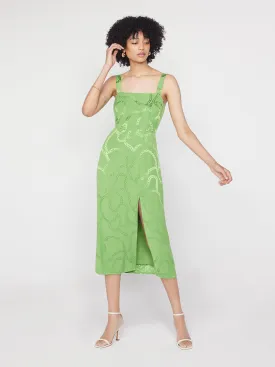 Mara Green Chain Jacquard Midi Dress