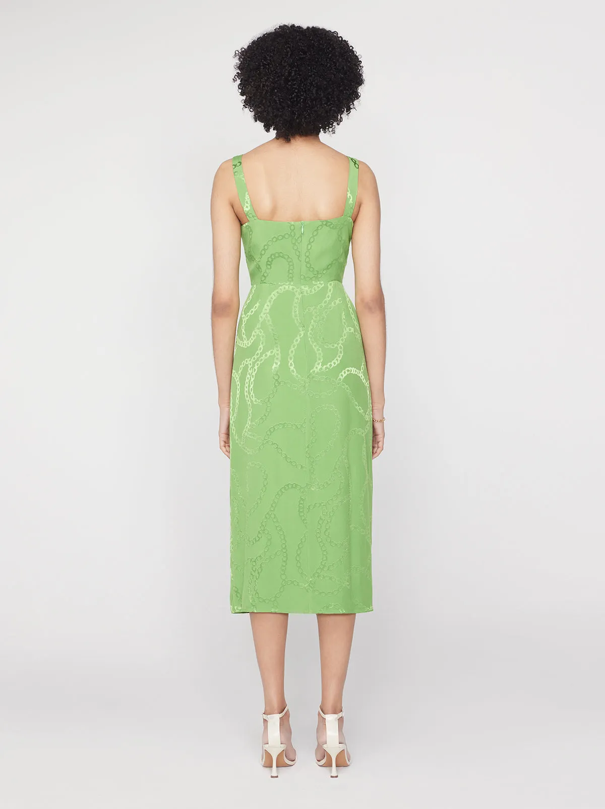 Mara Green Chain Jacquard Midi Dress