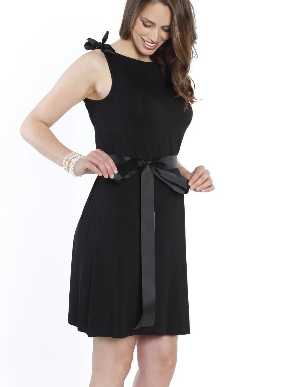 Maternity Shift Party Bow Details Dress - Black