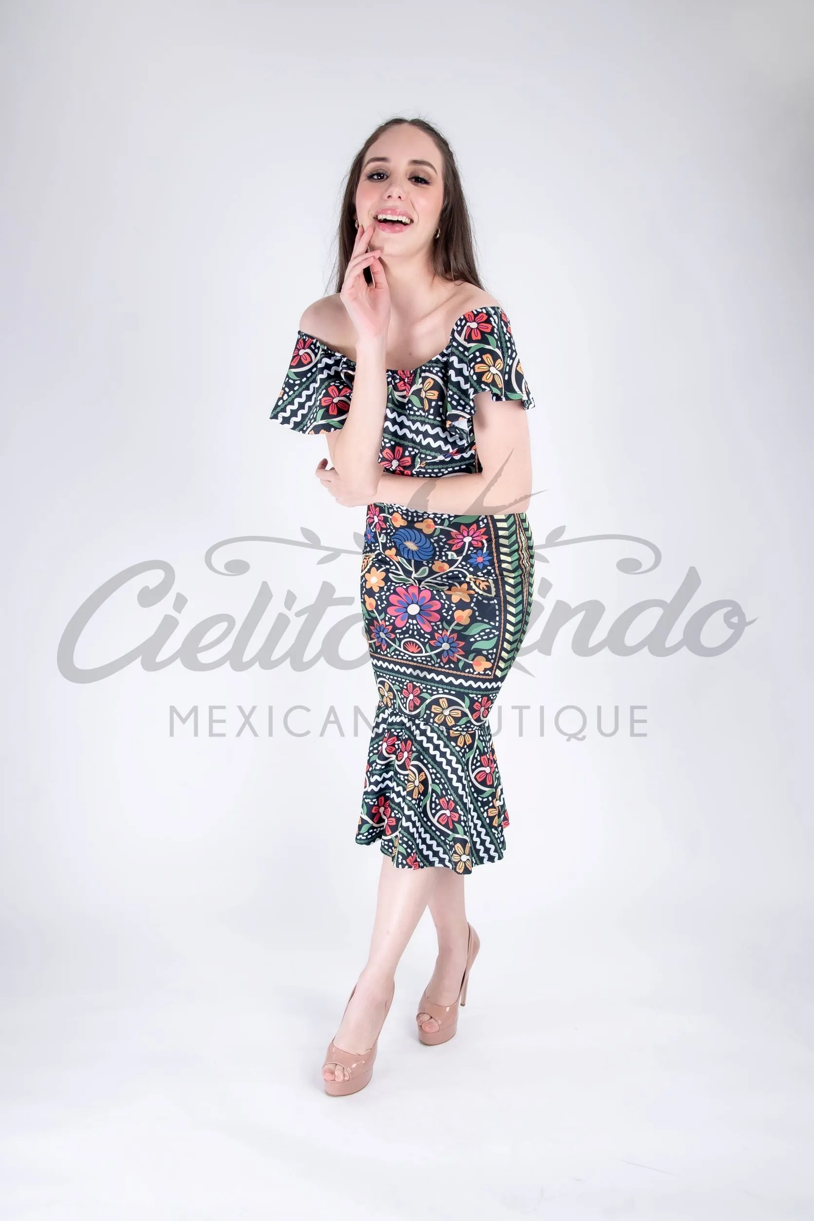 Mexican Fiesta Printed Maxi Dress Black