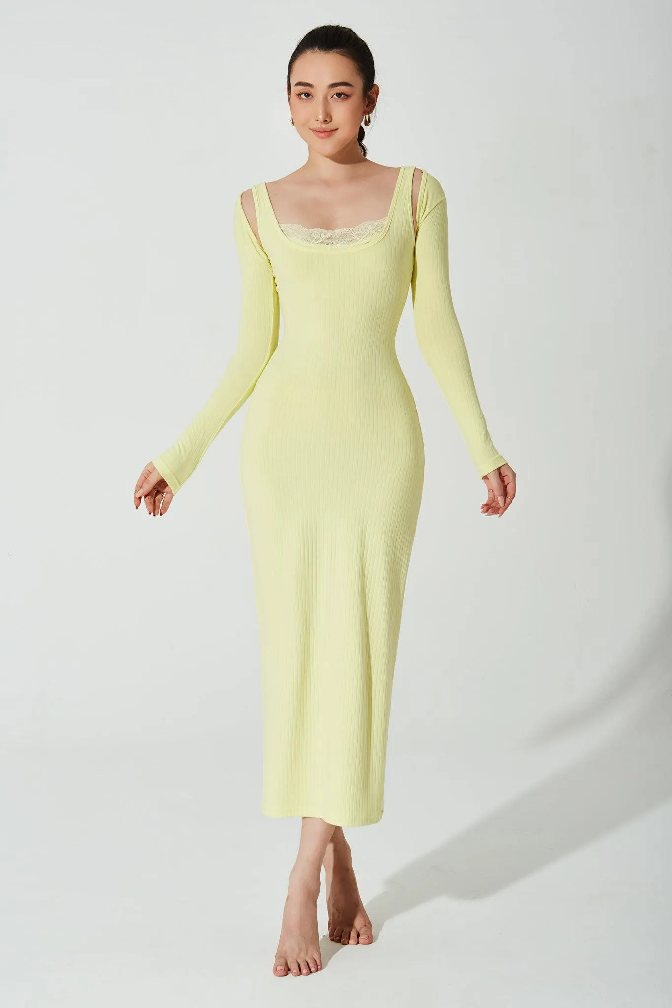 Mina Ribbed Dress - Lemon