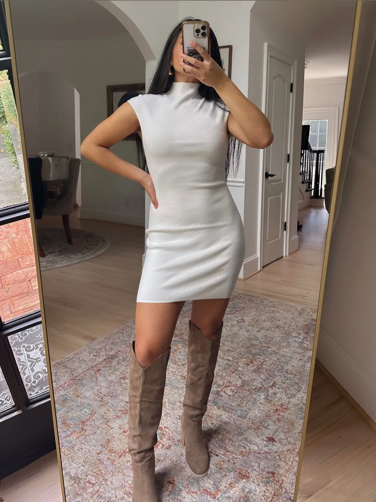 Mock Neck Ivory Dress