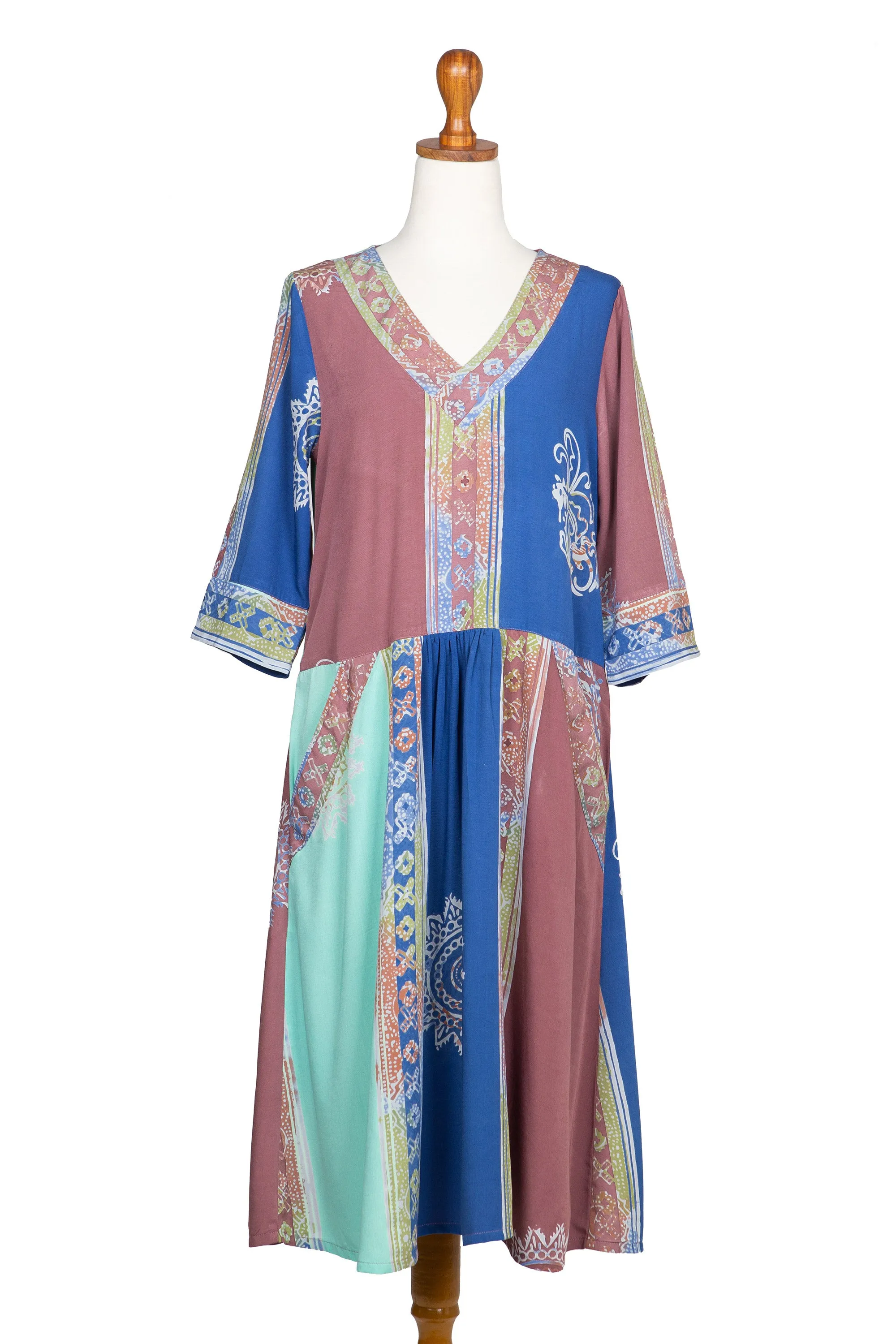 Multicolored Batik Dress from Bali - Pandawa Sunset | NOVICA