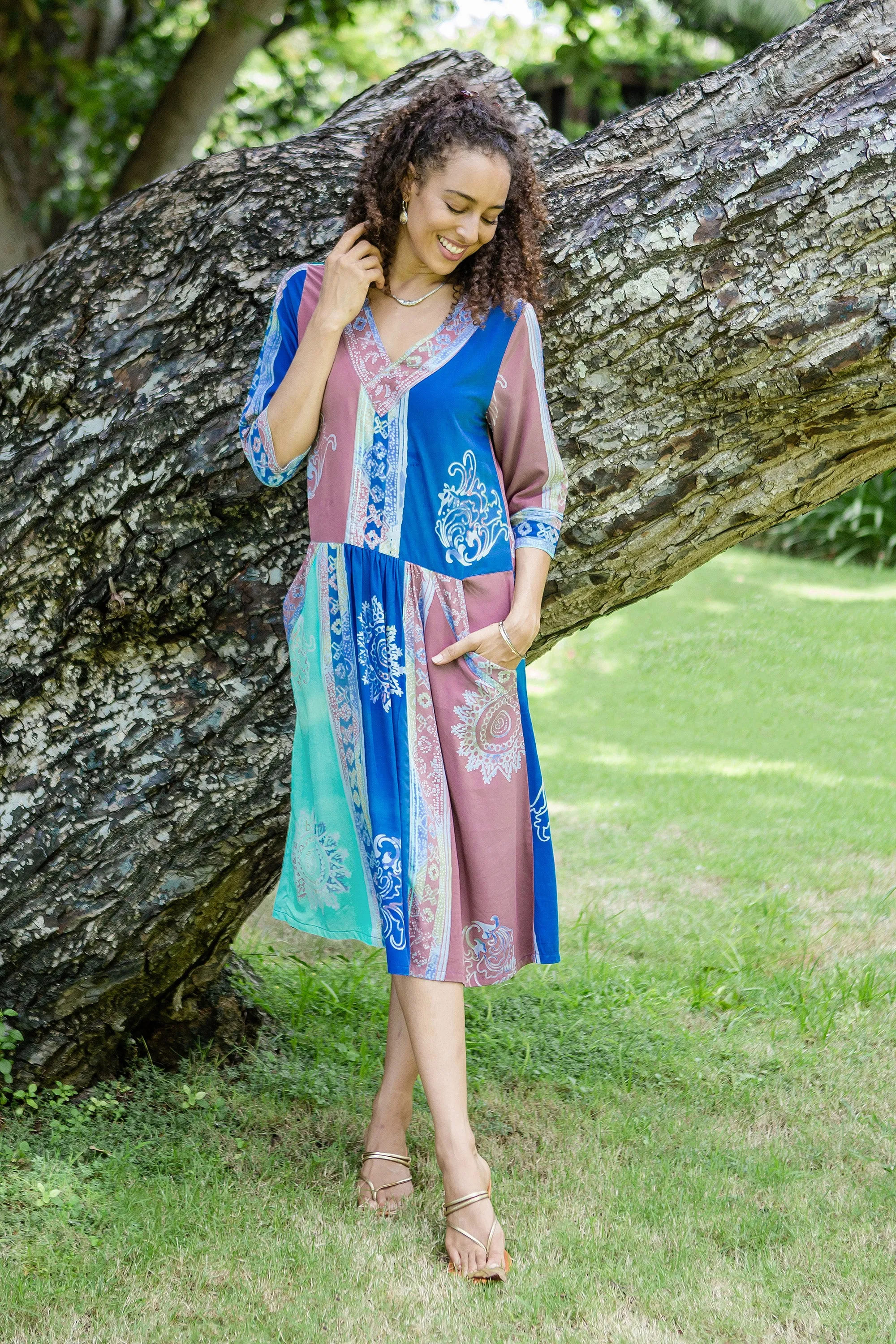 Multicolored Batik Dress from Bali - Pandawa Sunset | NOVICA