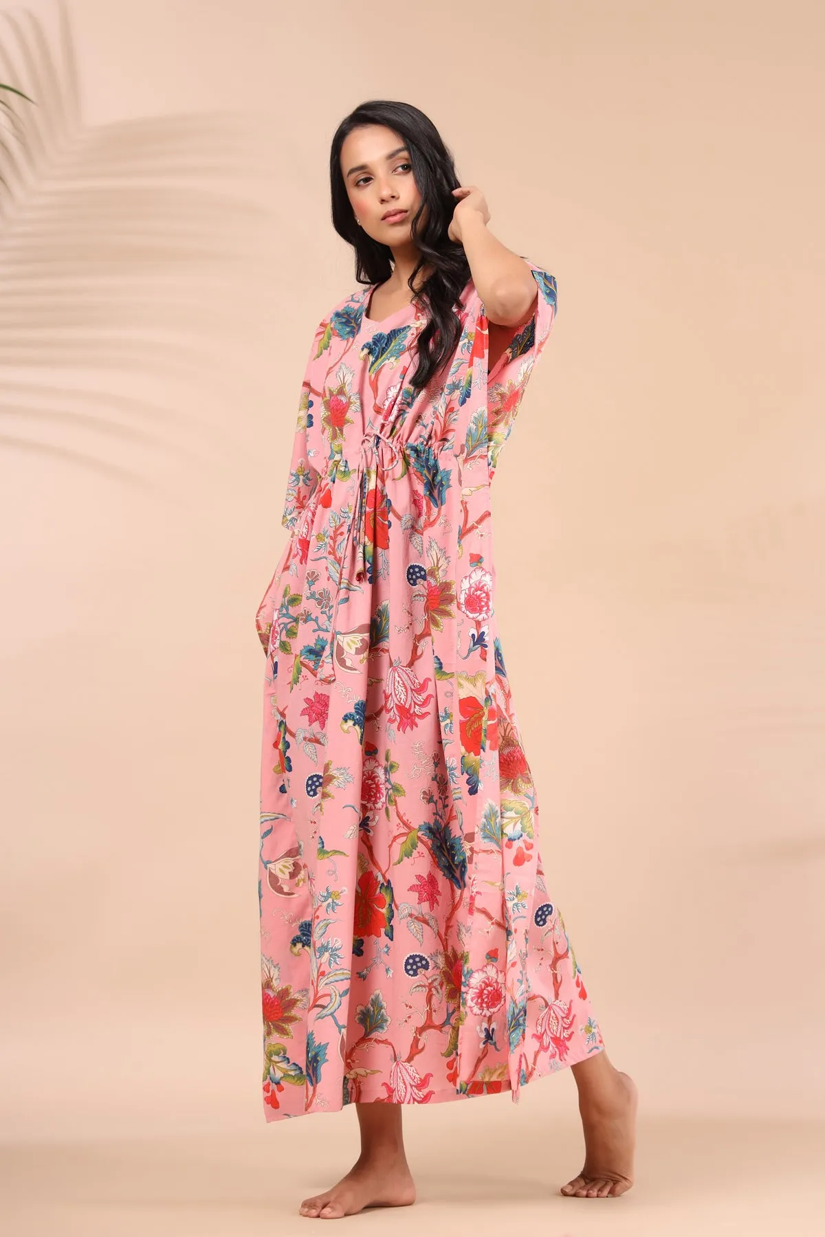 Multicoloured Jaal on Pink Kaftan