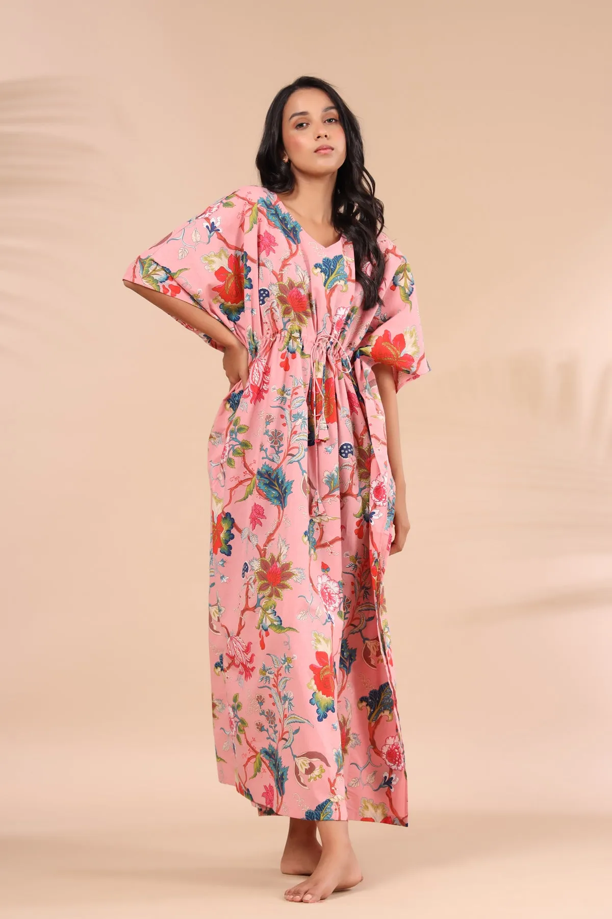 Multicoloured Jaal on Pink Kaftan