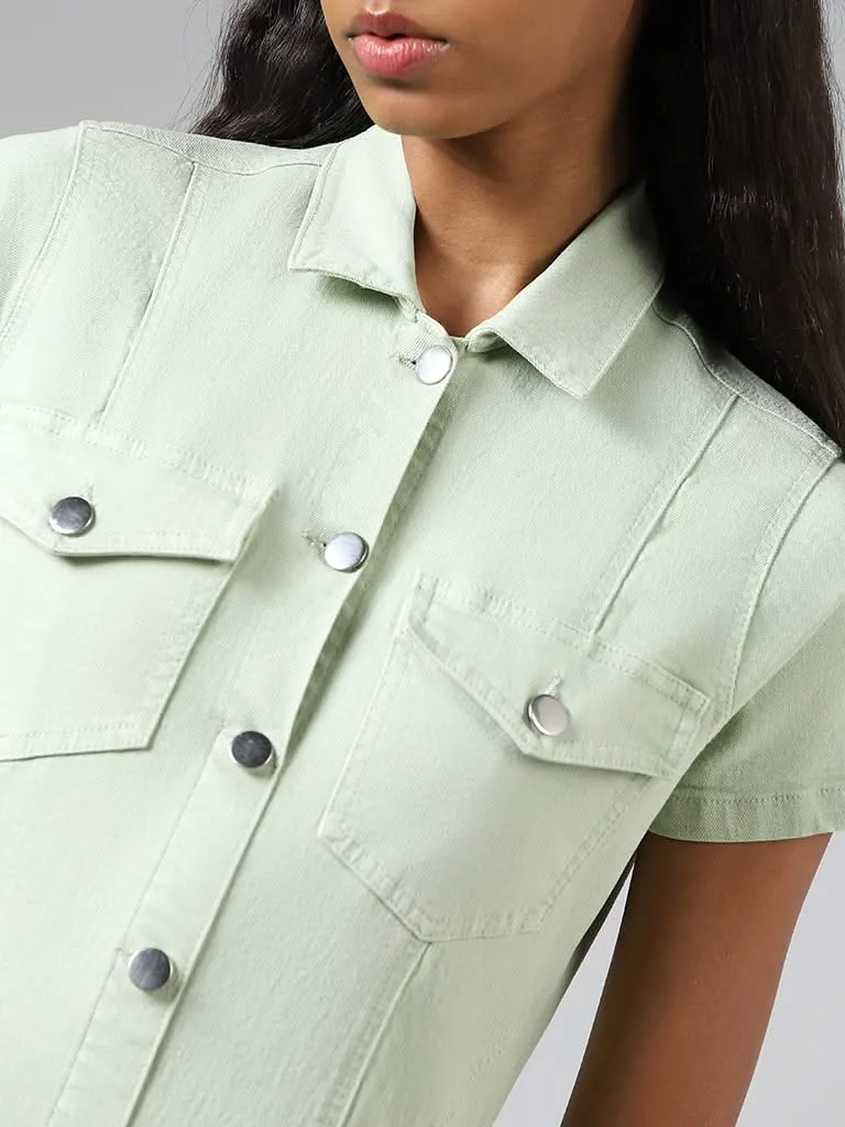 Nuon Solid Light Green Denim Dress