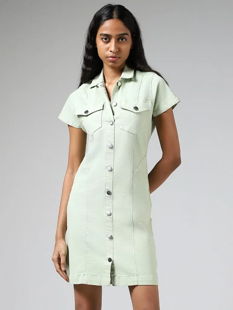 Nuon Solid Light Green Denim Dress